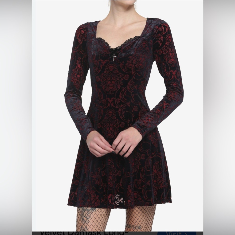 Goth Black and Red Velvet Dress with cross